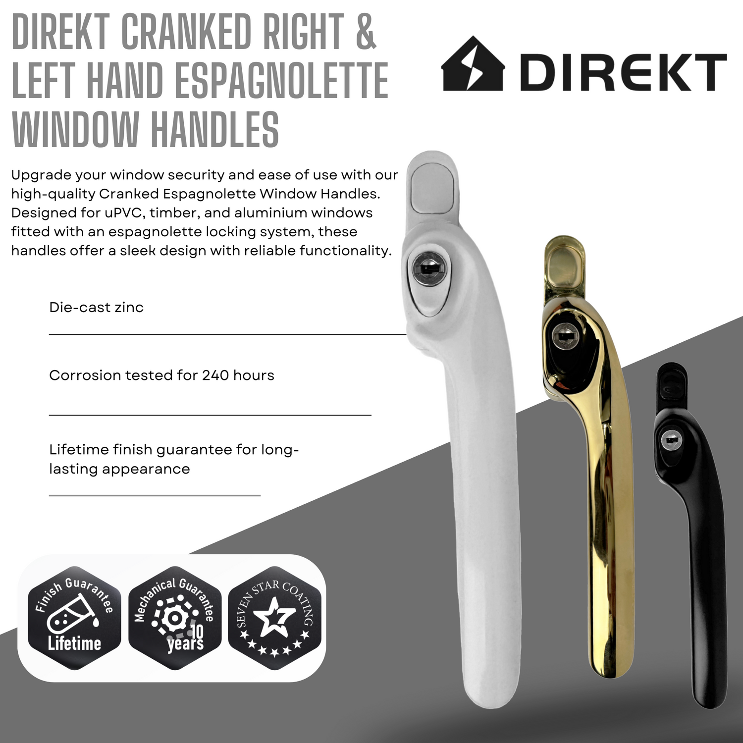 Direkt Cranked Right & Left Hand Espagnolette Window Handles